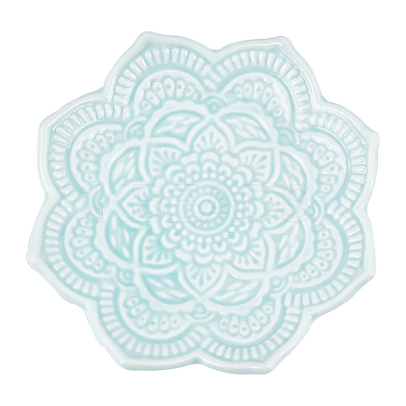 Mandala Flower Shape Porcelain Jewelry Plate DJEW-WH0043-41B-1