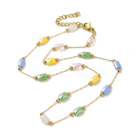 304 Stainless Steel with Glass Necklaces LS-NJEW-B077-09G-1