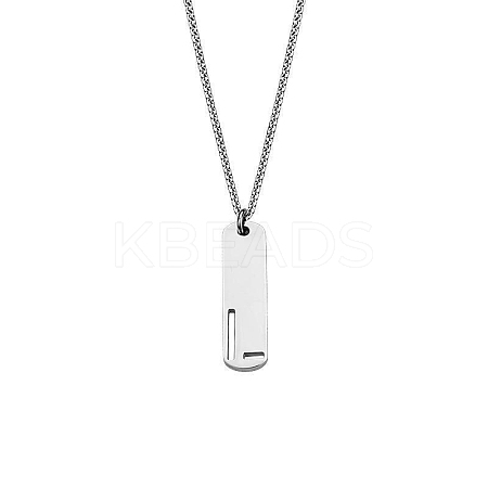 304 Stainless Steel Rectangle with Laser Cut Initial Pendant Necklaces FS-WG71FEF-16-1