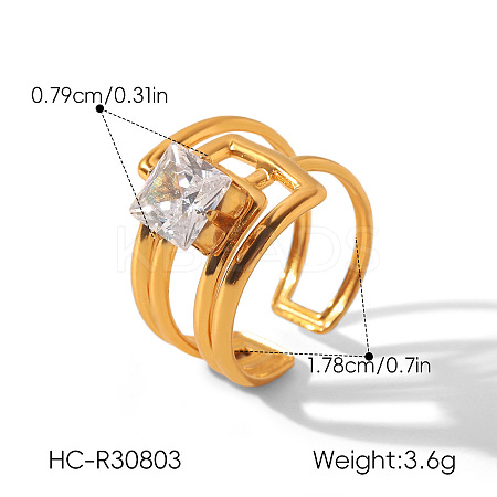 304 Stainless Steel Pave Clear Cubic Zirconia Cuff Open Rings for Women WG46FF3-05-1