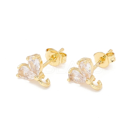 Rack Plating Brass Cubic Zirconia Stud Earrings Findings MAK-I684-10G-03-RS-1