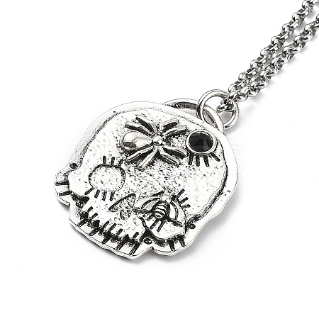 Skull Rhinestone Pendant Necklaces with Rolo Chains NJEW-F309-08-1