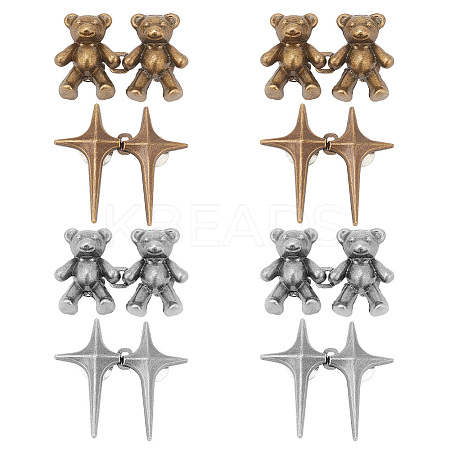 DELORIGIN 8Pcs 4 Style 4 Pointed Star & Bear Alloy Adjustable Jean Button Pins AJEW-DR0001-33-1