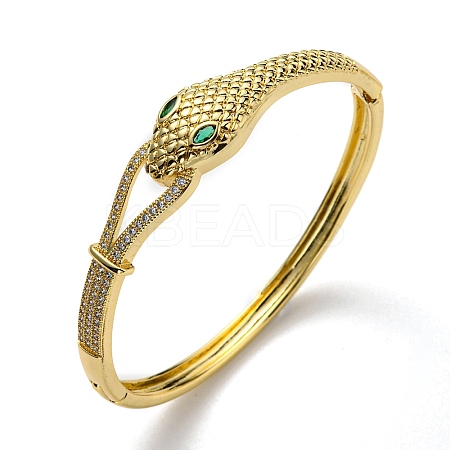 Green Cubic Zirconia Snake Hinged Bangle BJEW-B054-12G-1