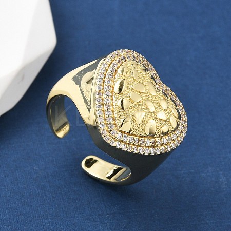 Heart Brass Micro Pave Cubic Zirconia Cuff Rings for Women RJEW-A069-08G-1