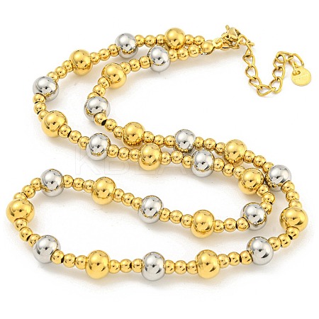 304 Stainless Steel & 201 Stainless Steel Round Beaded Necklaces for Women NJEW-G144-04B-GP-1