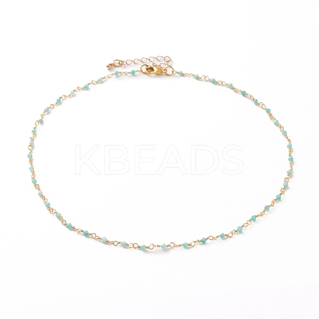 Faceted Round Natural Amazonite Beaded Necklaces NJEW-JN03215-03-1