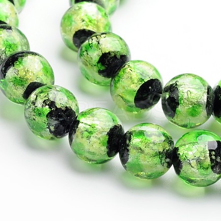 Glow in the Dark Luminous Style Handmade Silver Foil Glass Round Beads FOIL-I006-8mm-03-1
