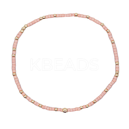 Minimalist Glass Seed Beads & Brass Beads Stretch Bracelets for Women BC0195-8-1