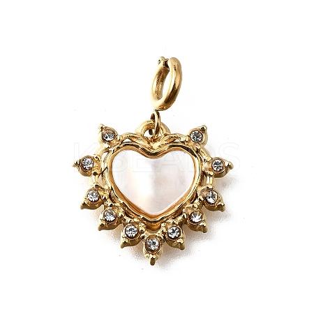 Heart 304 Stainless Steel Rhinestone Pendant Decorations STAS-H202-04G-01-1