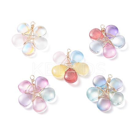Wire Wrapped Glass Pendants PALLOY-JF01318-02-1