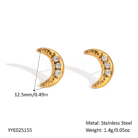 Stainless Steel Micro Pave Cubic Zirconia Moon Stud Earrings for Women LI0948-3-1