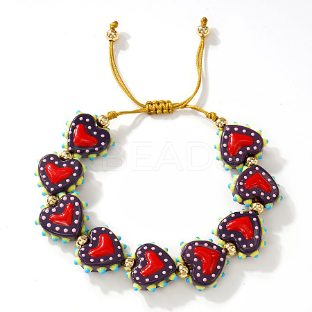 Handmade Heart Resin & Brass Bead Braided Bracelets JT1412-3-1