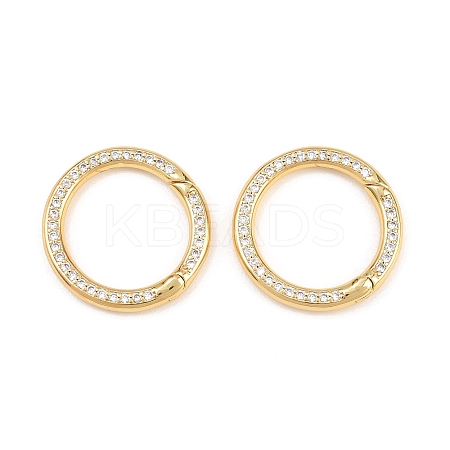 Brass Micro Pave Clear Cubic Zirconia Spring Gate Rings KK-H292-06G-1