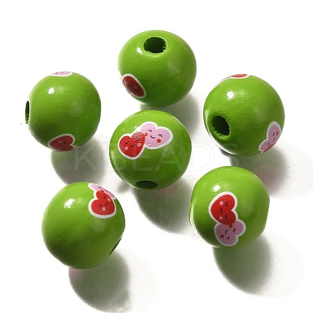 Valentine's Day Element Printed Wood Beads WOOD-R002-01-11-1