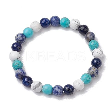 8.5mm Round Natural Lapis Lazuli & Howlite & Synthetic Turquoise & Blue Spot Jasper Bead Stretch Bracelets for Women BJEW-JB10944-05-1