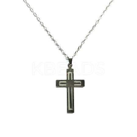 Luminous Glow in the Dark Stainless Steel Cross Pendant Necklace LS-PW-WG31976-01-1