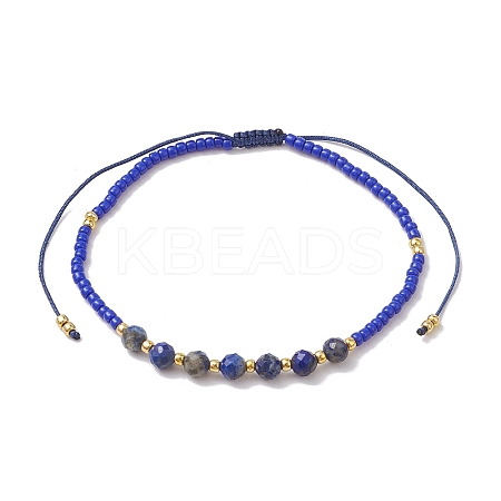 Adjustable Natural Lapis Lazuli & Seed Braided Bead Bracelets BJEW-JB10181-07-1