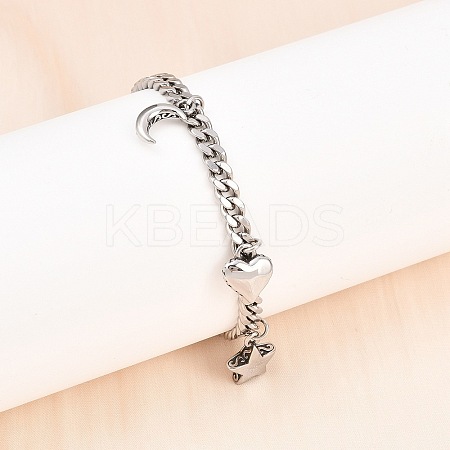316 Surgical Stainless Steel Moon Heart Star Charm Bracelets BJEW-C125-11P-1