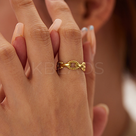 Fashionable 304 Stainless Steel Hollow Oval Link Chain Cuff Rings BI7933-5-1