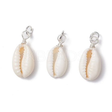 Natural Cowrie Shell Pendants PALLOY-JF03710-01-1