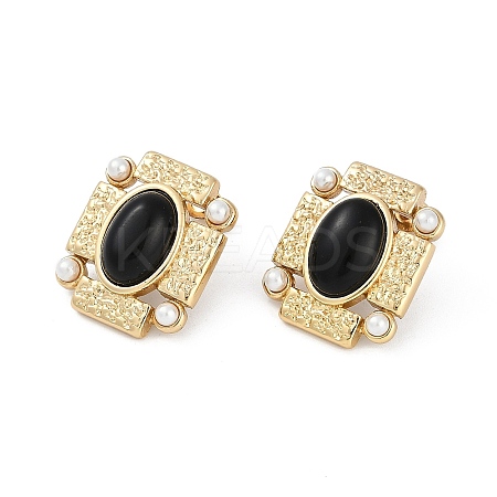 Ion Plating(IP) 304 Stainless Steel Rectangle Stud Earrings EJEW-Z068-30G-01-1