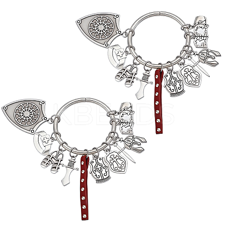 2Pcs Mixed Shapes Alloy & Faux Suede Cord Pendant Decorations HJEW-GA00069-1