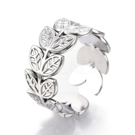 Non-Tarnish 304 Stainless Steel Leaf Cuff Rings RJEW-N038-110P-1
