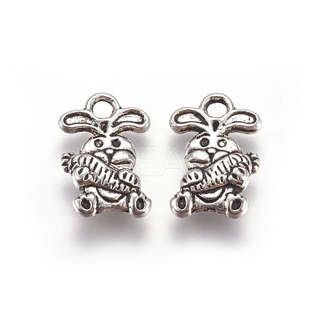 Tibetan Style Rabbit Alloy Charms TIBEP-A14170-AS-RS-1