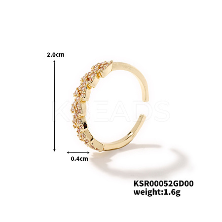 Exquisite Fashion Brass Heart-shaped Rhinestones Cuff Ring for Women SW2288-1-1