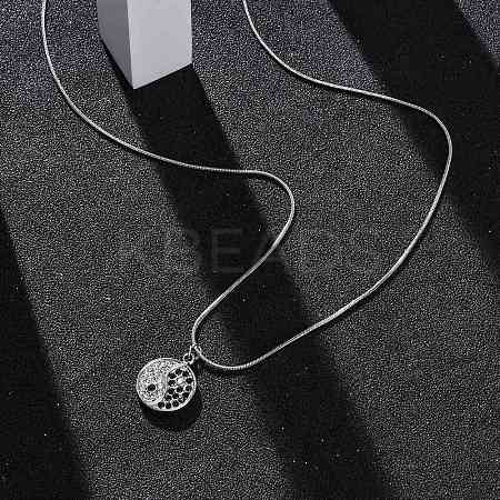 304 Stainless Steel Crystal & Jet Rhinestone Yin-yang Pendant Round Snake Chain Necklaces for Women NJEW-Z044-12P-1