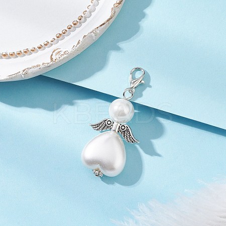 50Pcs ABS Plastic Imitation Pearl & Glass Pearl Heart Angel Pendant Decorations HJEW-JM03498-02-1