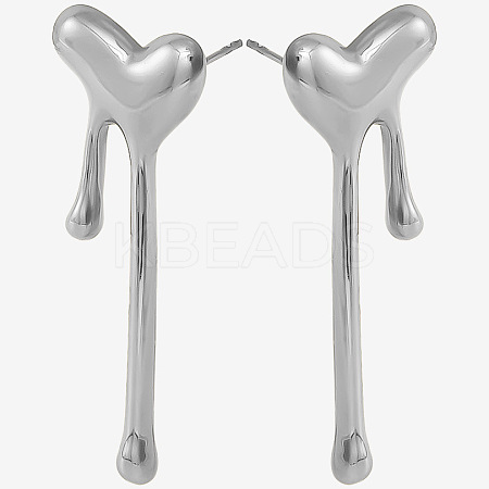 1 Pair Stylish Heart Tassel 304 Stainless Steel Stud Earrings for Women WI4512-1-1