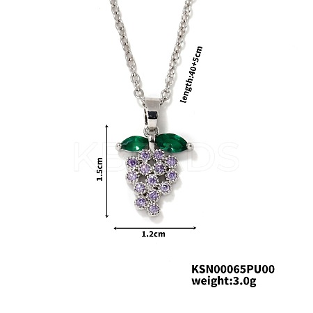 Delicate Grape Brass Rhinestones Pendant Necklace with Cable Chain for Women Girl LS-PO3545-1