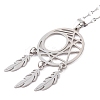 Non-Tarnish Woven Net/Web with Feather 201 Stainless Steel Boho Pendant Necklaces for Women NJEW-G087-09P-2