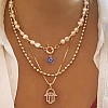 Zinc Alloy Iron Sapphire Rhinestone Hamsa Hand Pendant 3 Layer Necklaces FS-WGD7493-01-1