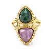 Natural Amethyst & Gemstone Twist Rhombus Adjustable Ring RJEW-C044-01G-2