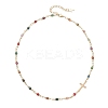 Faceted Natural Indian Agate Round Beads & 304 Stainless Steel Tiny Cross Handmade Link Chain Necklaces NJEW-JN05842-03-4