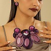 Aluminum Wire Wrapped Resin Beaded Oval Pendant Necklaces & Flat Round Stud Earrings Sets WG92AA6-03-2