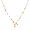 1Pc 304 Stainless Steel Chain & Brass Micro Pave Cubic Zirconia Letter Pendant Necklaces NJEW-LP0001-36R-G-1