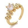 Round Brass Micro Pave Clear Cubic Zirconia Cuff Rings RJEW-C120-28G-4
