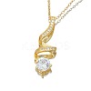 Spiral Shaped 304 Stainless Steel Micro Pave Clear Cubic Zirconia Pendant Necklaces FS-WG74725-01-5