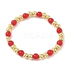 Brass & Glass Round Beaded Stretch Bracelets for Women BJEW-F515-01G-6