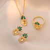 Pineapple Stainless Steel Rhinestone Pendant Necklace & Stud Earrings & Finger Ring Set WG65275-04-1