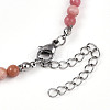 Natural Rhodonite 4.5mm Round Beaded Flower Pendant Necklaces NJEW-T016-04L-6