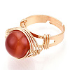 Natural Howlite & Citrine & Tiger Eye & Natural Carnelian & Amethyst & Lapis Lazuli Round Finger Rings RJEW-T019-01-KC-1-3