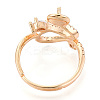 Curve Shape Brass Micro Pave Clear Cubic Zirconia Adjustable Ring Settings KK-T076-46G-3