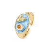 Brass Sky Blue Enamel Flower Cuff Rings RJEW-C139-17B-G-4