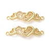 Rack Plating Brass Cubic Zirconia Double Heart Connector Charms KK-C084-32C-G-1