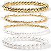 4Pcs 4 Styles Minimalist Brass & Plastic Imitation Pearl Round Beads Stretch Bracelets for Women OV6475-1-1